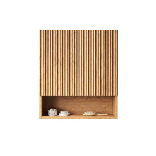 TOBI 26 Wall-Mounted Striped Bathroom Cabinet, With Doors, Shelf And Open Storage Compartment Over The Toilet Storage Cabinet For Bathroom, Kitchen, Laundry Room, Natural Woodgrain Color