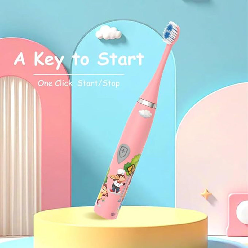 Children Sonic Electric Toothbrush IPX6 Waterproof Colorful Cartoon For Kid Use Soft Bristle Replaceable With 6 Tooth Brush Heads