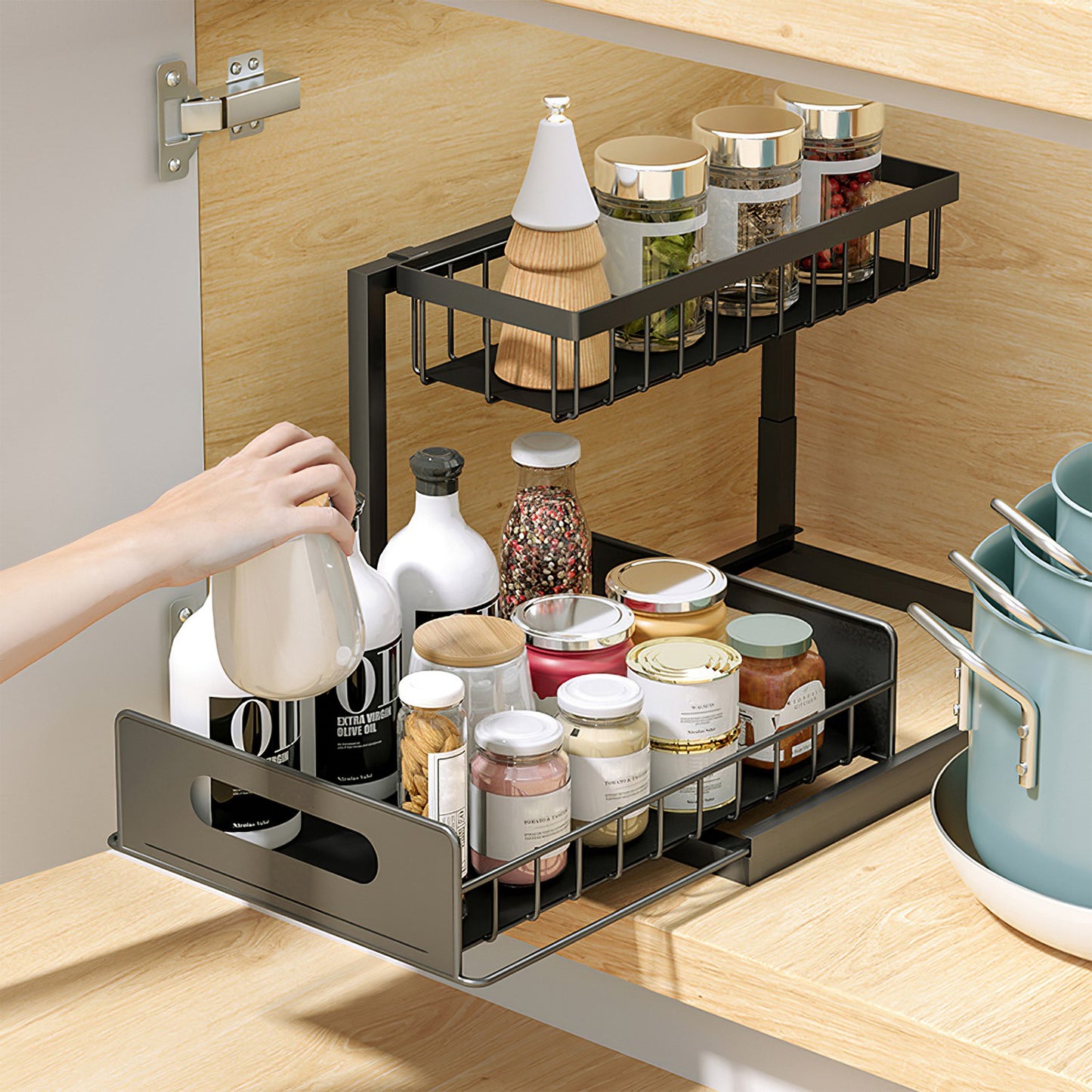 Under Sink Organizer 2-Tier Pull-Out Storage Rack – Space Saving Kitchen & Bathroom Organizer