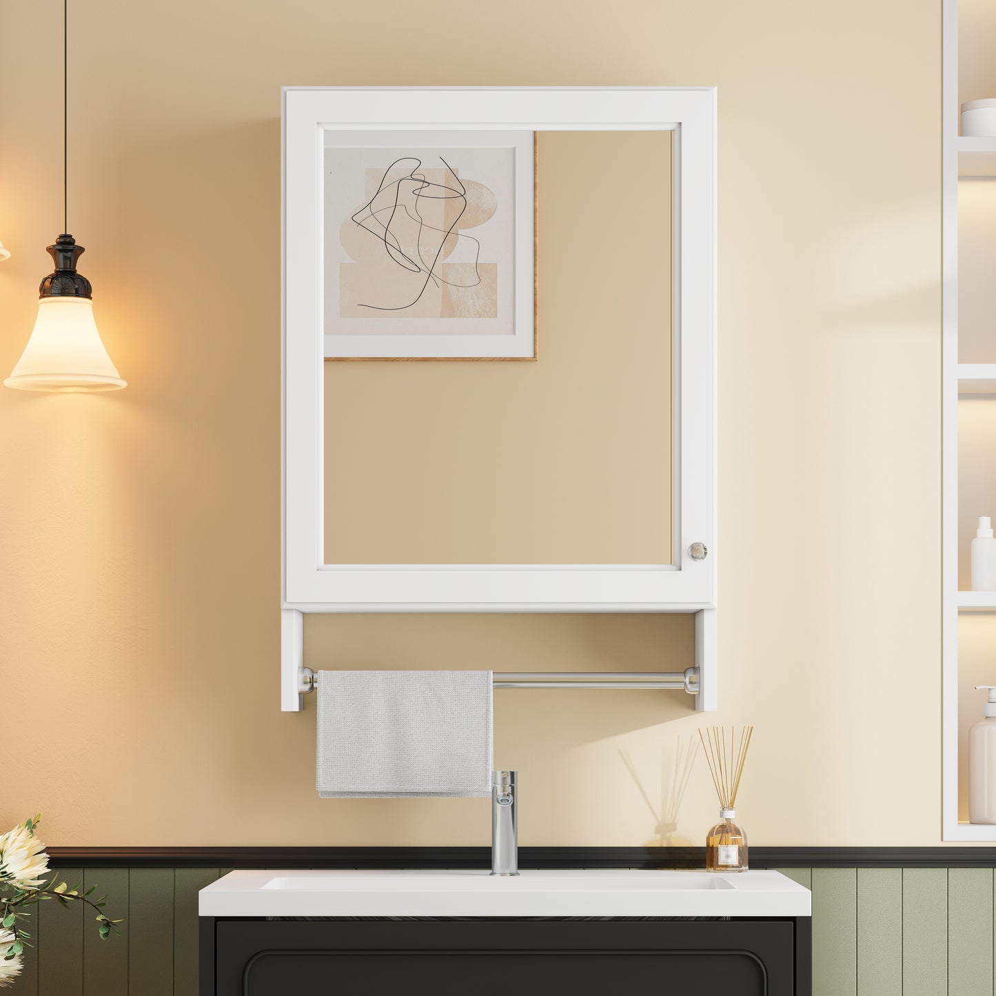 3-in-1 Bathroom Mirror Cabinet, 20-inch Wall Mounted Medicine Cabinet With Adjustable Shelf & Soft Close Door, High-Define Mirror With Storage For Bathroom Vanity