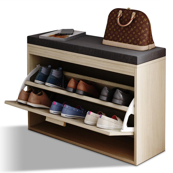 Rattan Shoe Rack, Hallway Shoe Bench, Shoe Cabinet With Flip-Drawer And Seat Cushion
