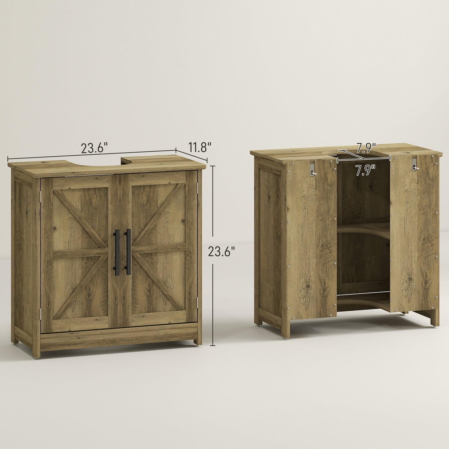 Farmhouse Pedestal Sink Storage Cabinet, Bathroom Sink Cabinet With 2 Barn Doors And Adjustable Shelf, Light Gray