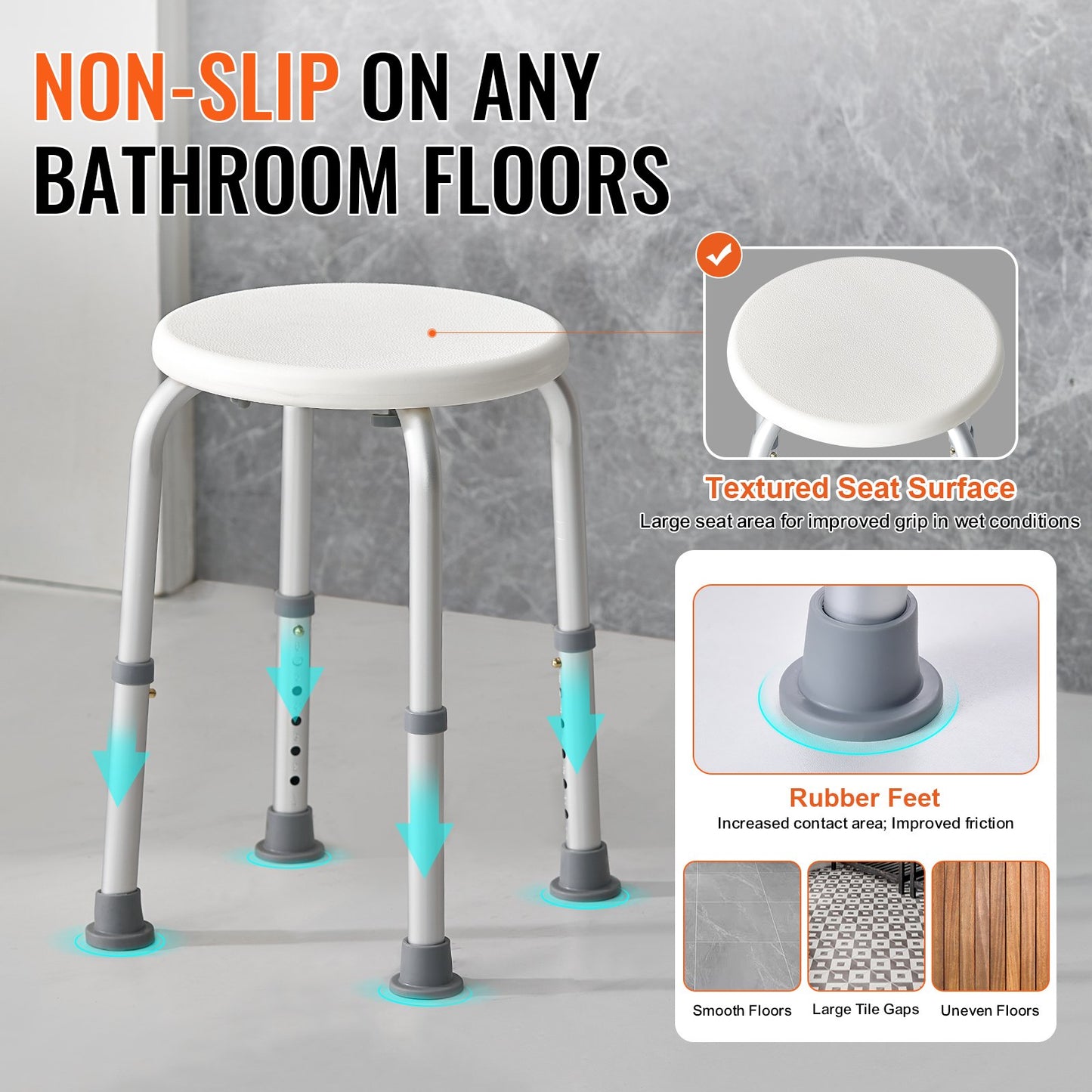 Shower Chair For Inside Shower, Adjustable Height Shower Stool, Non-Slip Bench Bathtub Seat Stool For Elderly Disabled Adults Handicap, 300 Lbs Capacity