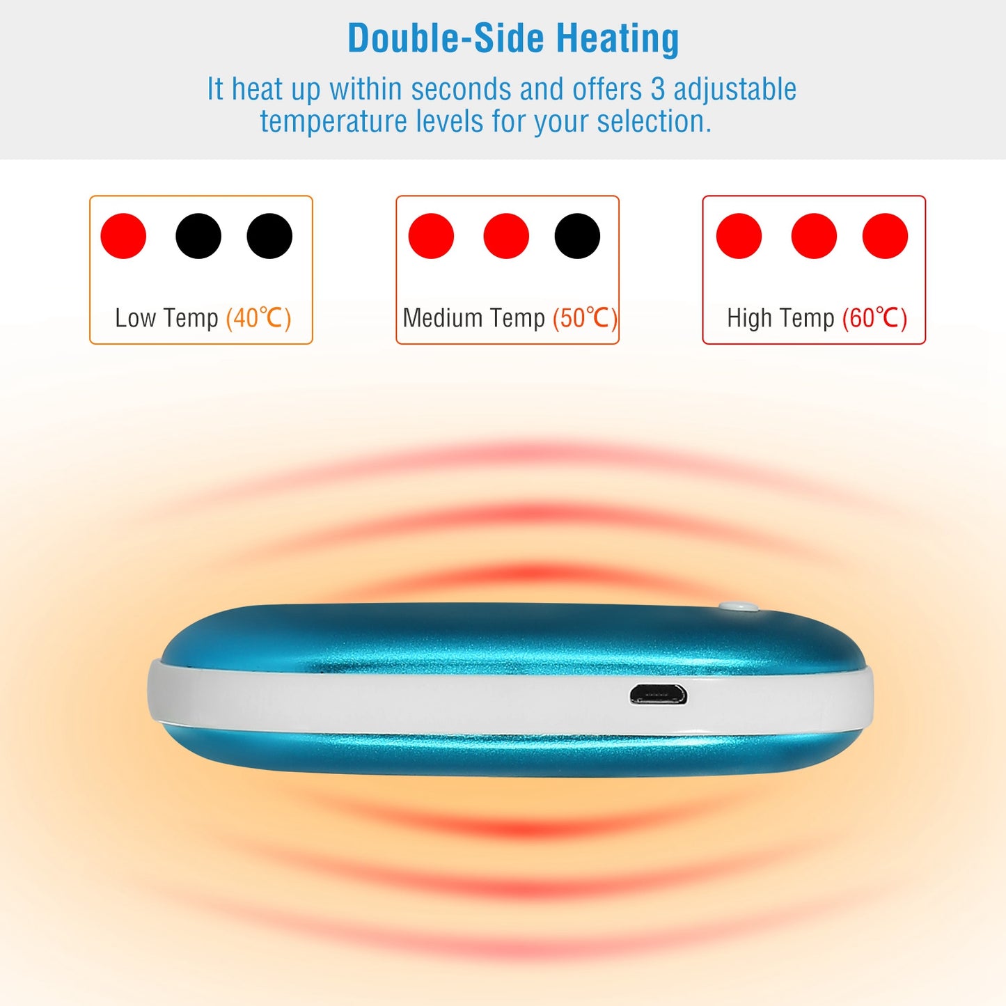 1Pc Portable Hand Warmer 5000mAh Power Bank Rechargeable Pocket Warmer Double-Sided Heating Handwarmer