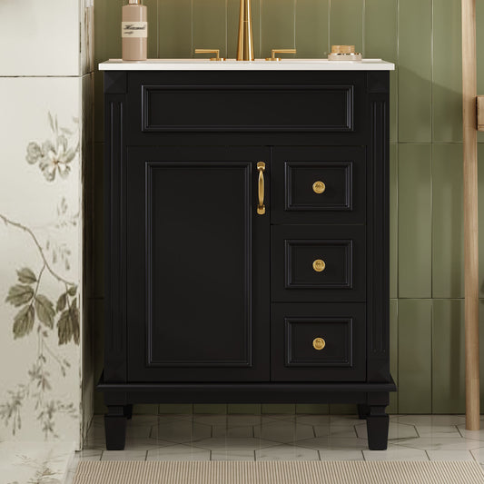 24 Bathroom Vanity With Ceramic Sink, Small Bathroom Sink Cabinet, Modern Cabinet With 2 Drawers And Adjustable Shelf
