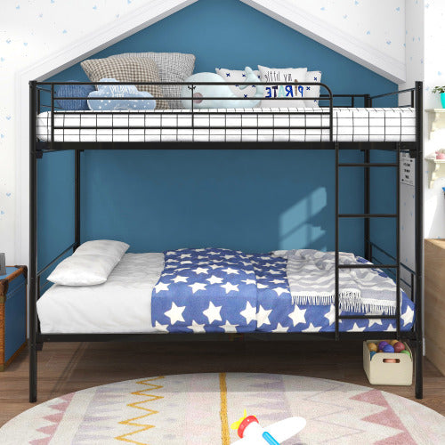 Twin-Over-Twin Bunk Bed With Metal Frame And Ladder, Space-Saving Design,White