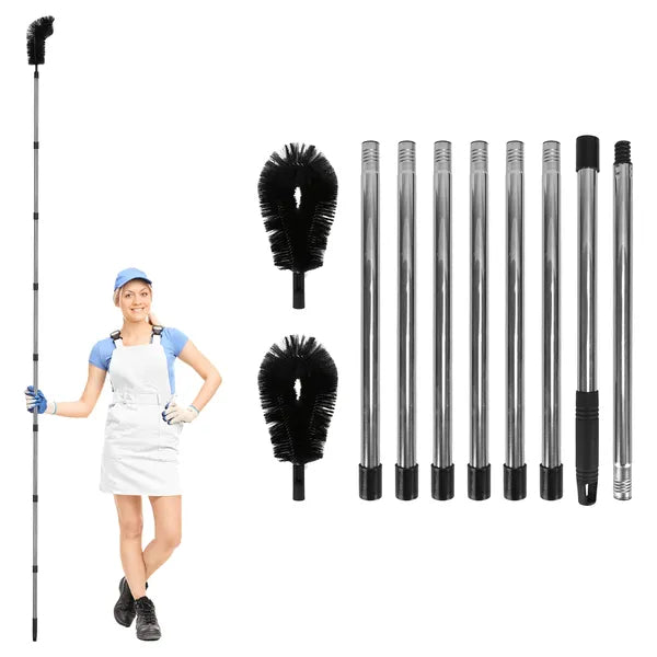 11.5FT Gutter Cleaning Brush With Telescoping Handle Rain Gutter Cleaner Extendable Gutter Cleaning Tool From The Ground With 2 Angled Brushes Anti-slip Gloves Goggles GPCT5351