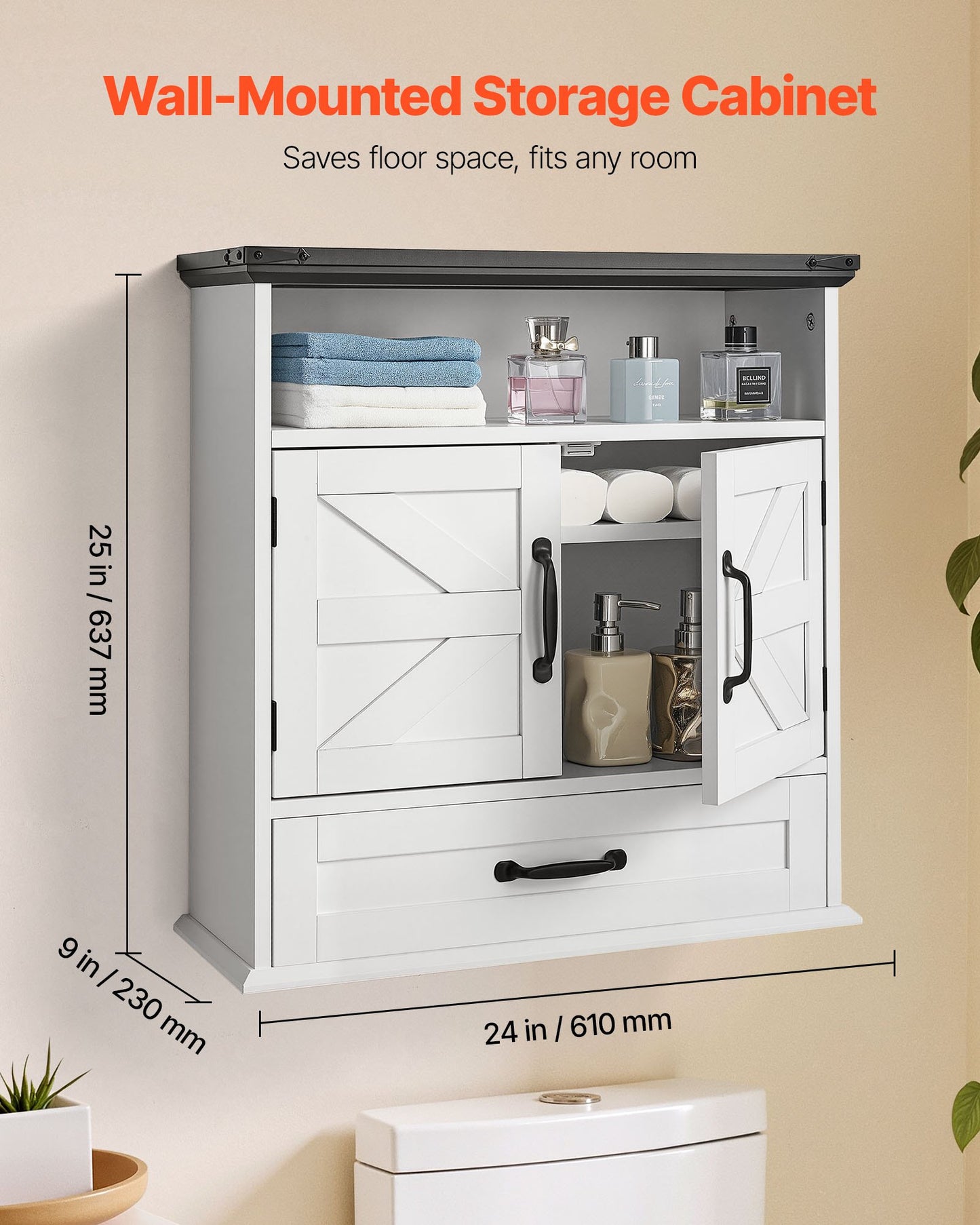 Bathroom Wall Cabinet, 2 Doors & Adjustable Shelf, Over The Toilet Storage Medicine Cabinet Wall Mounted, Hanging Organizer With Drawer & Open Partition For Laundry Room Kitchen Restroom, White