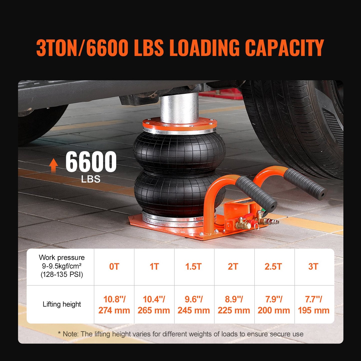 Air Jack, 3 Ton/6600 Lbs, 3-8S Pneumatic Lifting Jack With Heightened Column & 6 Steel Tubes, Compact, Easy-to-Lift & Space-Saving Jack With Thick Rubber Pad, Fits For Sedan, SUV, Pickup Truck