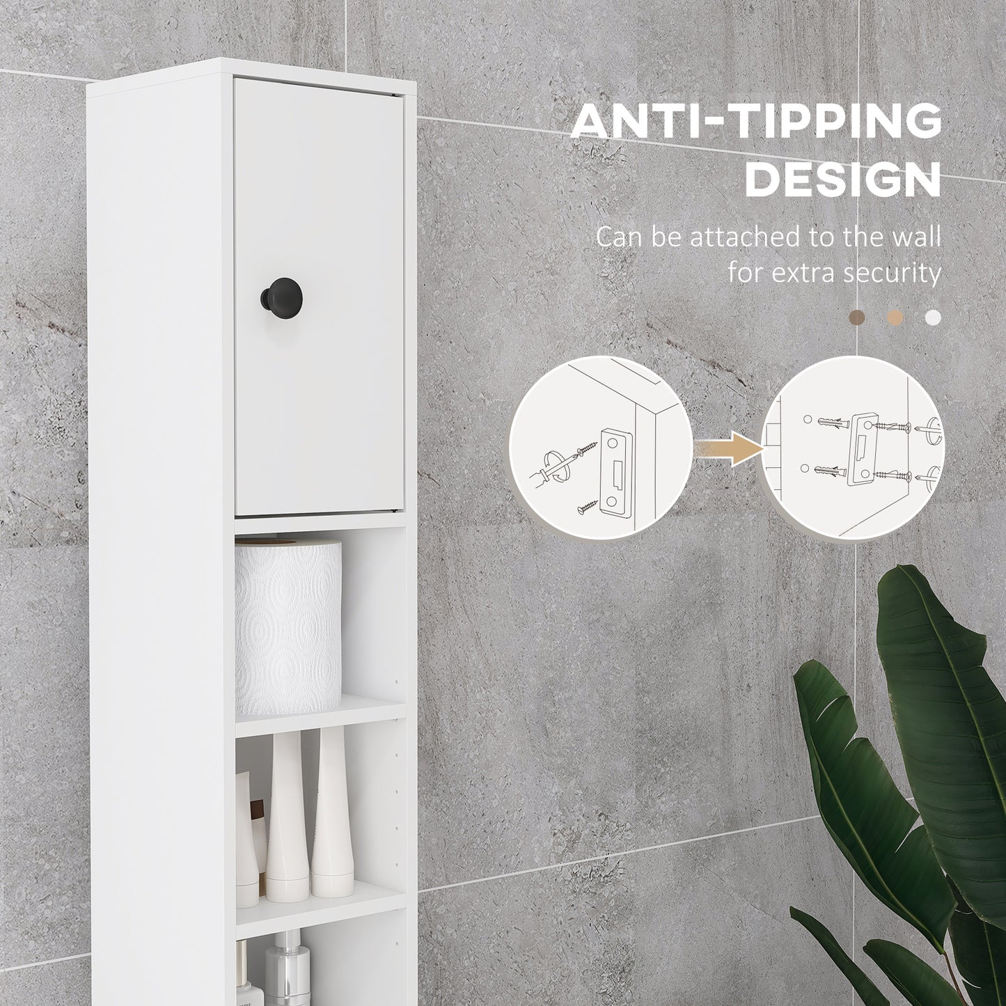 71" Small Bathroom Storage Cabinet, Narrow Toilet Paper Cabinet with Open Shelves, 2 Cabinets, Adjustable Shelves, White