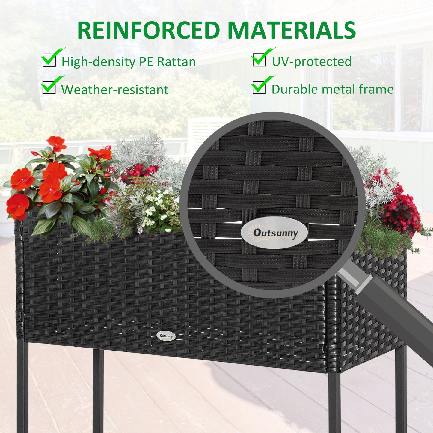PE Rattan Wicker Raised Flower & Vegetable Planter, Rack Shelf Box
