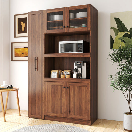 Kitchen Pantry Cabinet With Multi-functional Pull-out Multi-tier Storage Shelf,Farmhouse Storage Cabinet With 4 Doors,Pantry Organizers For Kitchen,Dining Room