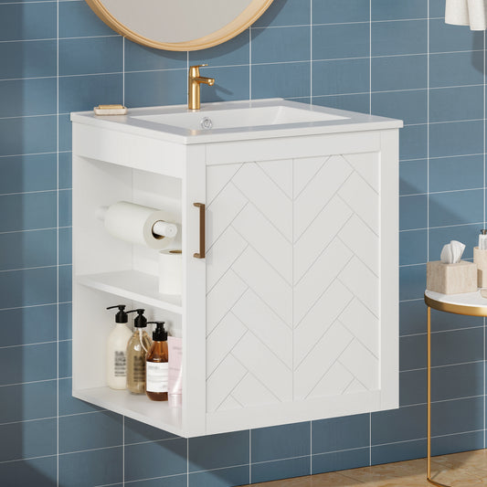 20 Wall Mounted Bathroom Cabinet With Side Cabinet Combo, Bathroom Cabinet With Soft-Closing Door, Modern Bathroom Vanity With Sink