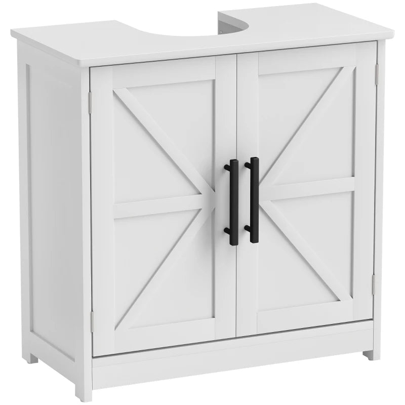Farmhouse Pedestal Sink Storage Cabinet, Bathroom Sink Cabinet With 2 Barn Doors And Adjustable Shelf, White