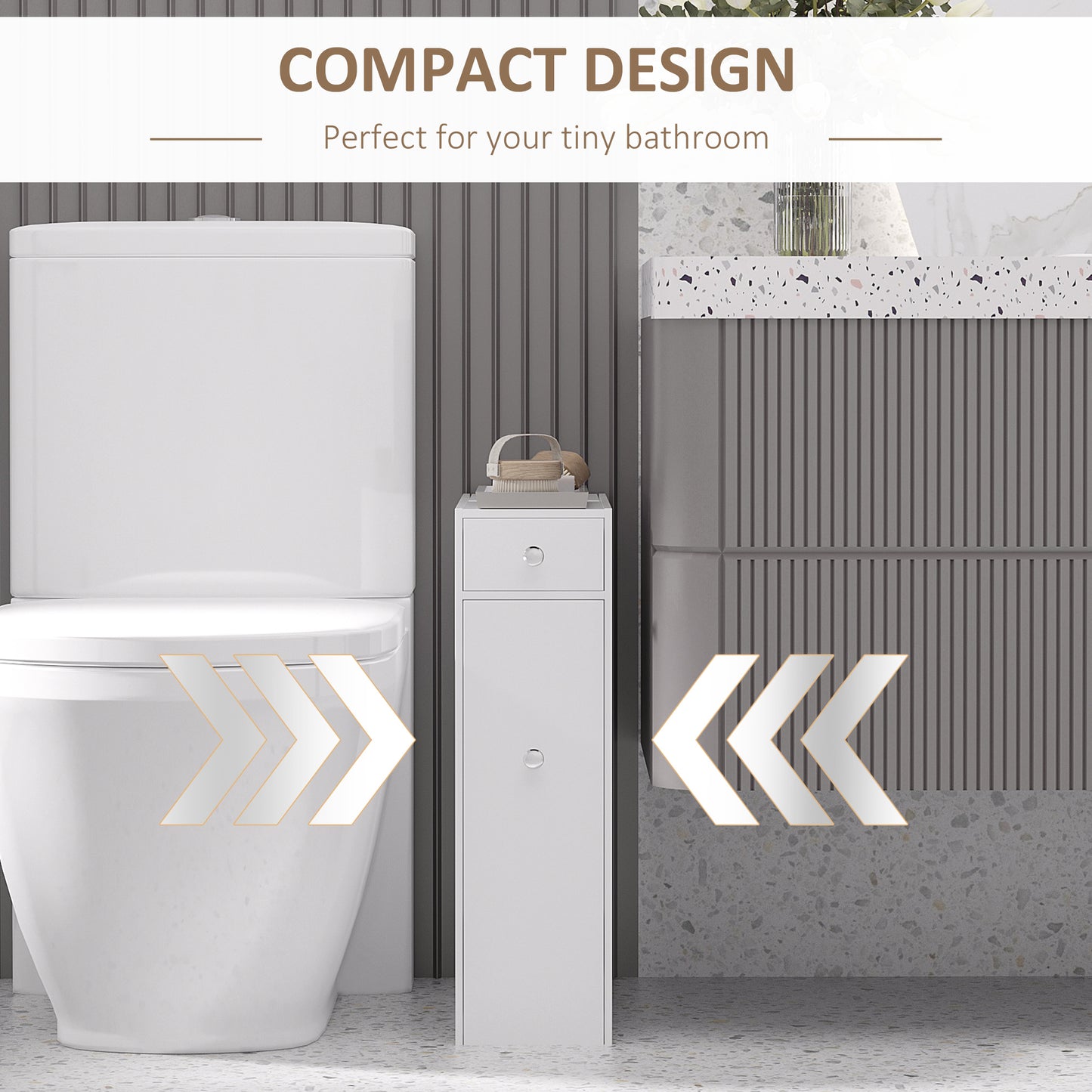 Bathroom Floor Organizer Free Standing Space Saving Narrow Storage Cabinet Bath Toilet Paper Holder with Drawers White