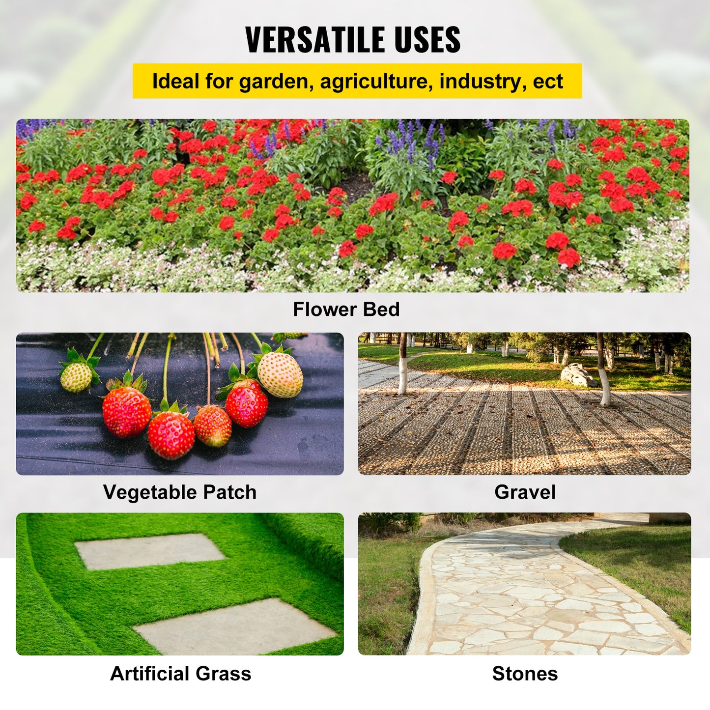 VEVOR 6FT300FT Premium Weed Barrier Fabric Heavy Duty 2.4OZ, Woven Weed Control Fabric, High Permeability Good For Flower Bed, Geotextile Fabric For Underlayment, Polyethylene Ground Cover
