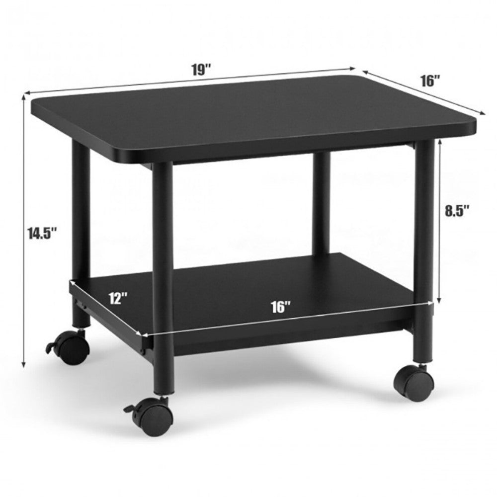 Under Desk Printer Stand With Storage Shelf And Lockable Wheels