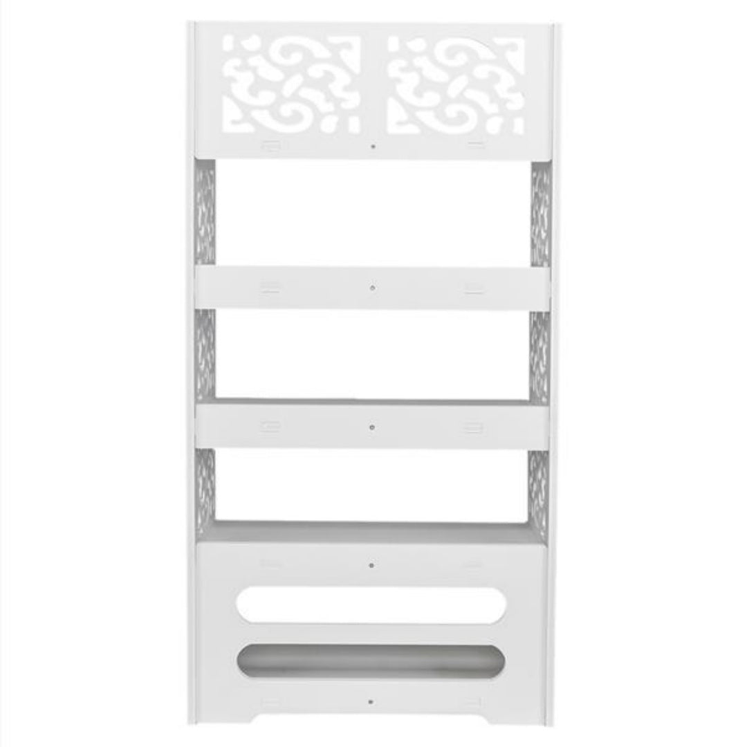 Wood-plastic Board Five Tiers Carved Shoe Rack White A