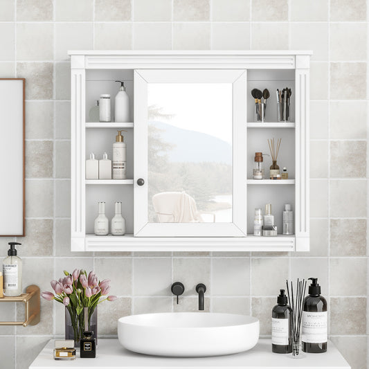 35X 28 Wall Mounted Bathroom Storage Cabinet, Medicine Cabinet, Modern Bathroom Wall Cabinet With Mirror, Mirror Cabinet With 6 Open Shelves Not Include Bathroom Vanity