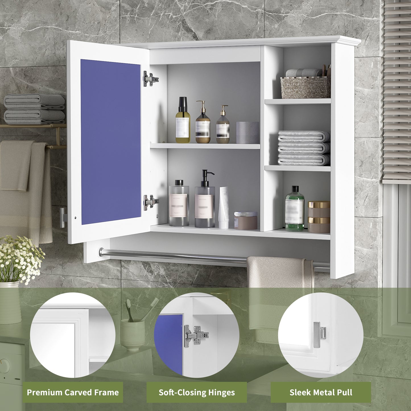 3-in-1 Bathroom Mirror Cabinet, 36-inch Wall Mounted Medicine Cabinet With Adjustable Shelf & Soft Close Door, High-Define Mirror With Storage For Bathroom Vanity