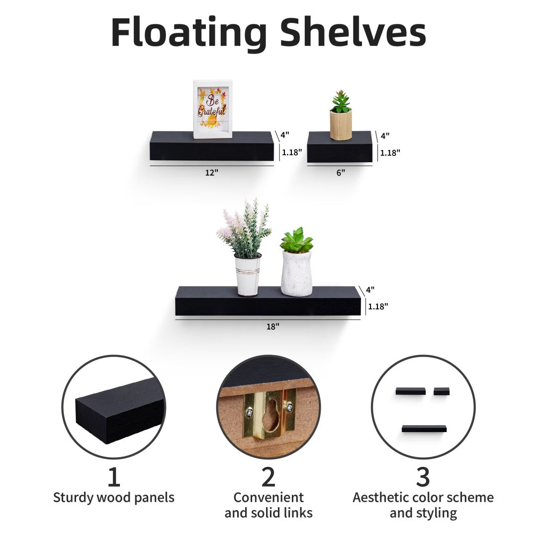Floating Shelves  17.9 Wall Mounted Wood Shelves For Bathroom, Bedroom, Living Room, Kitchen, Hanging Shelf For Books Storage Decor With Invisible Brackets, Walnut