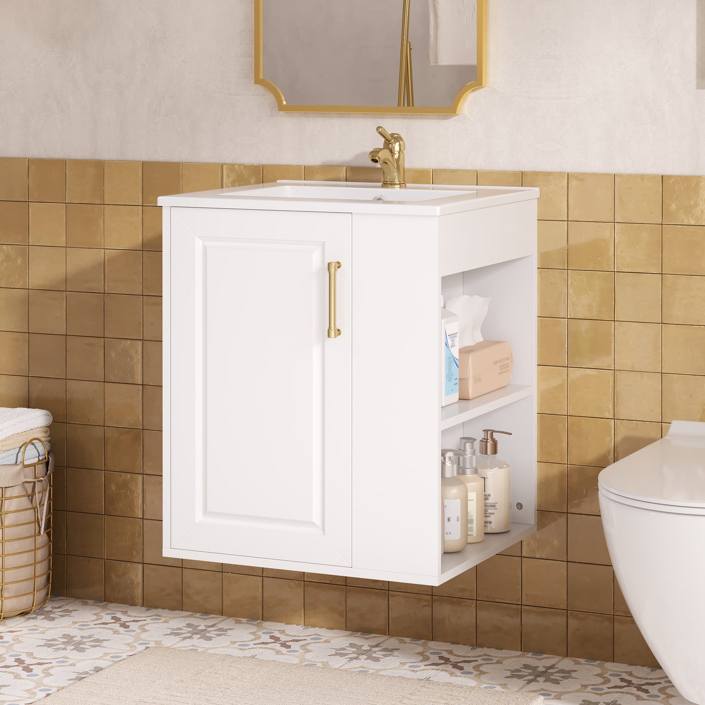 20 Wall Mounted Bathroom Cabinet With Side Cabinet Combo, Bathroom Cabinet With Soft-Closing Door, Modern Bathroom Vanity With Sink,White