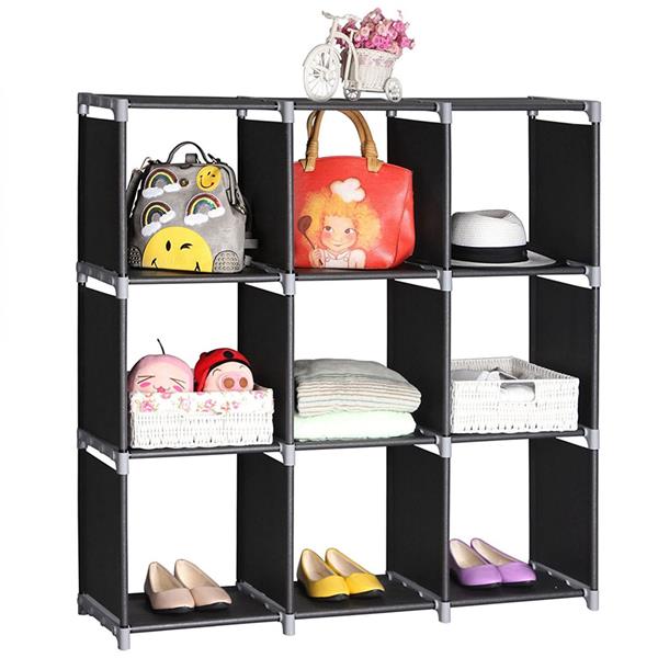3-layer 9-grid Storage Rack - Black
