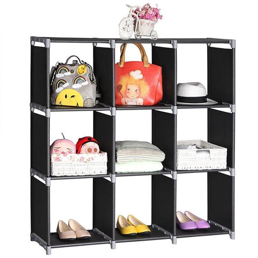 3-layer 9-grid Storage Rack - Black