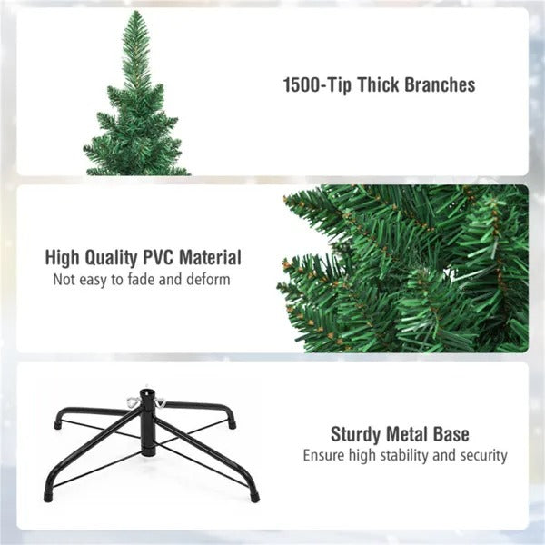 9ft Slim Pencil Christmas Tree - Space-Saving Design For Small Corners, 1500 Realistic PVC Branches With Flocked Finish