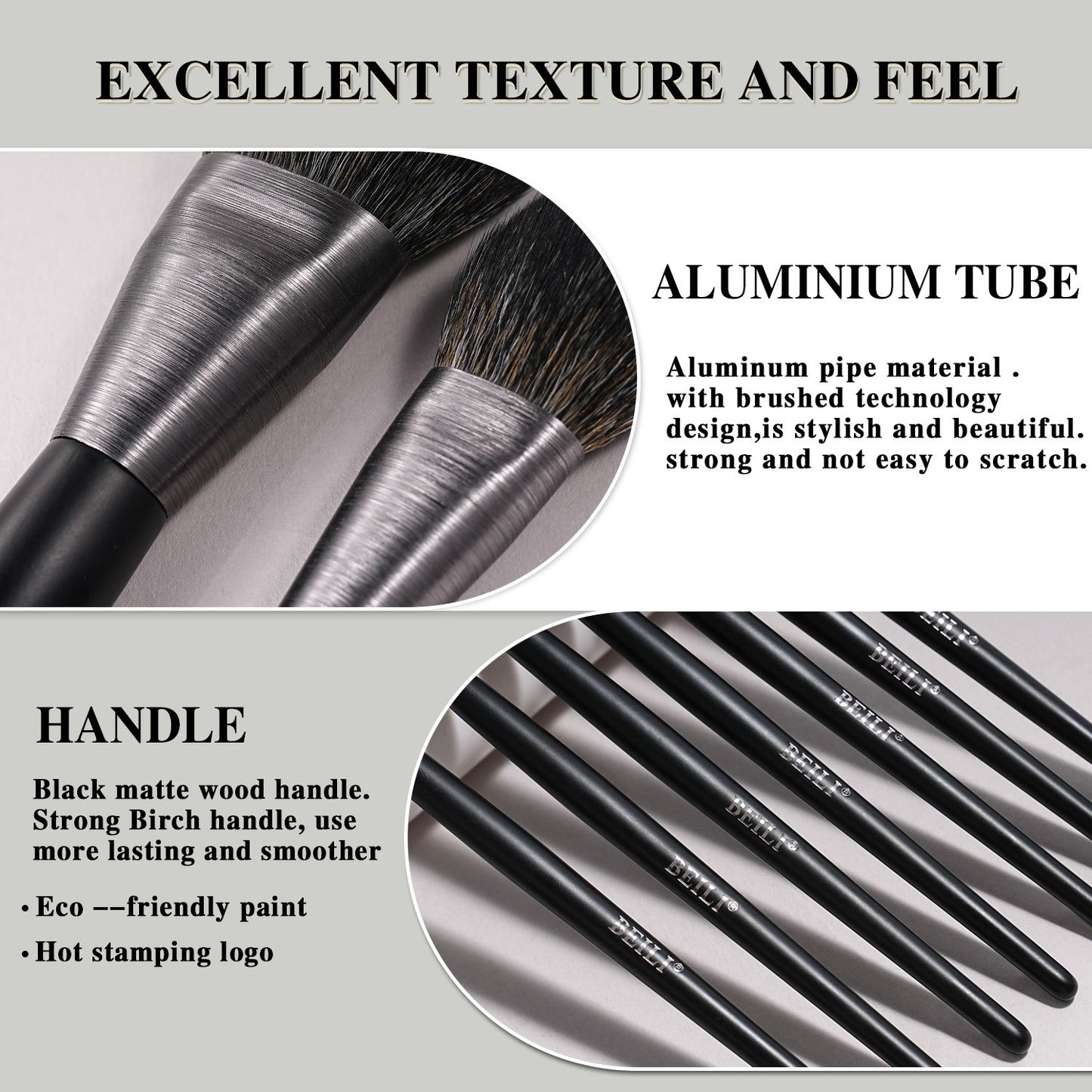 High-quality Makeup Brushes With Wooden Handles, Premium Natural 10pcs Makeup Brushes.