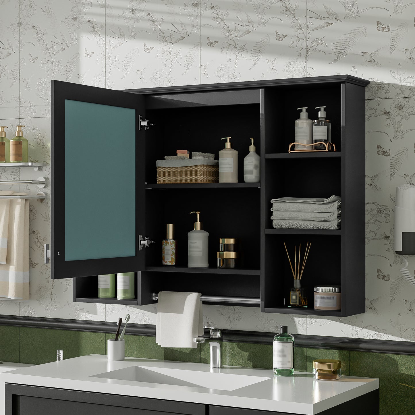 3-in-1 Bathroom Mirror Cabinet, 42 Inch Wall Mounted Medicine Cabinet With Adjustable Shelf & Soft Close Door, High-Define Mirror With Storage For Bathroom Vanity