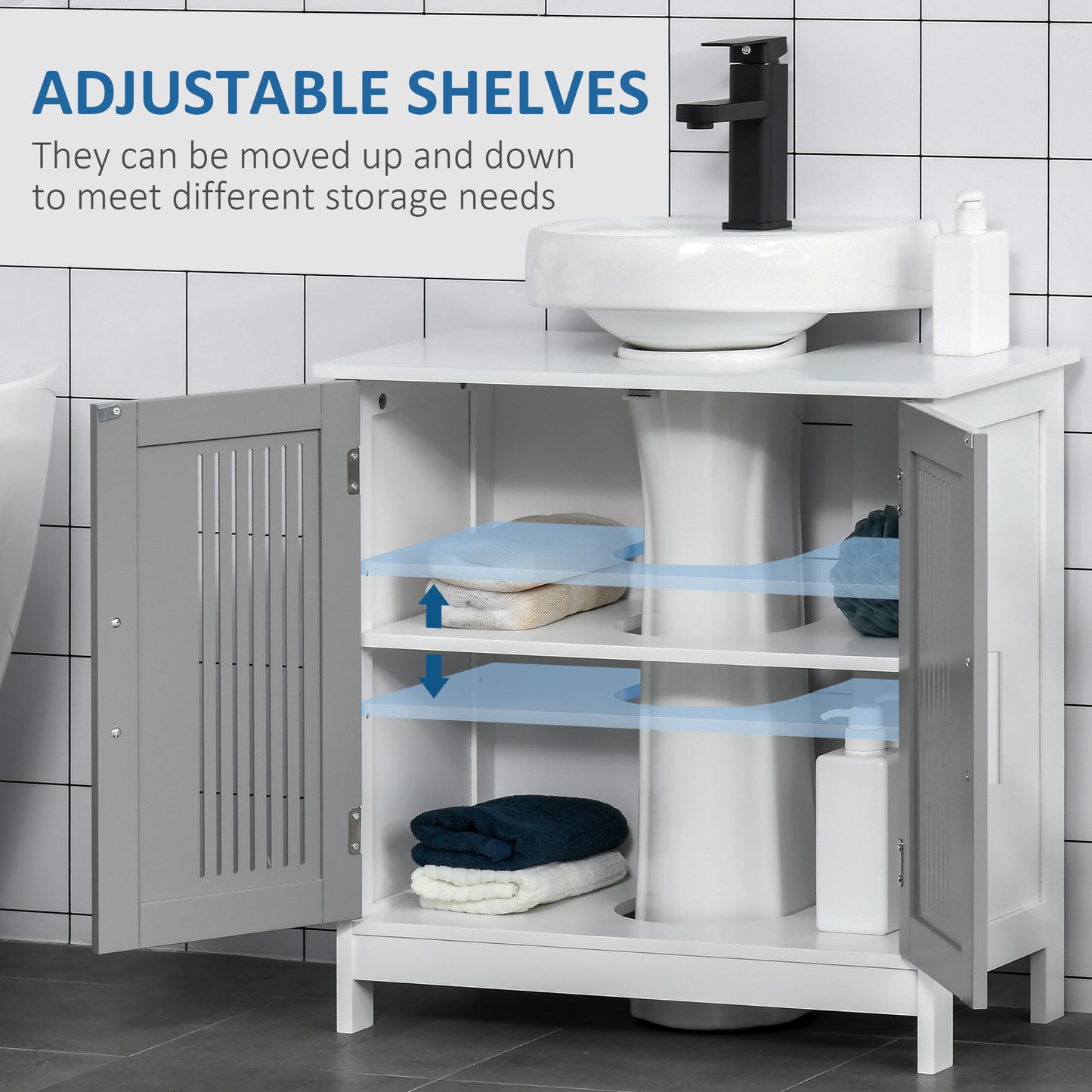 Under Sink Pedestal Storage Bathroom Cabinet, Gray White