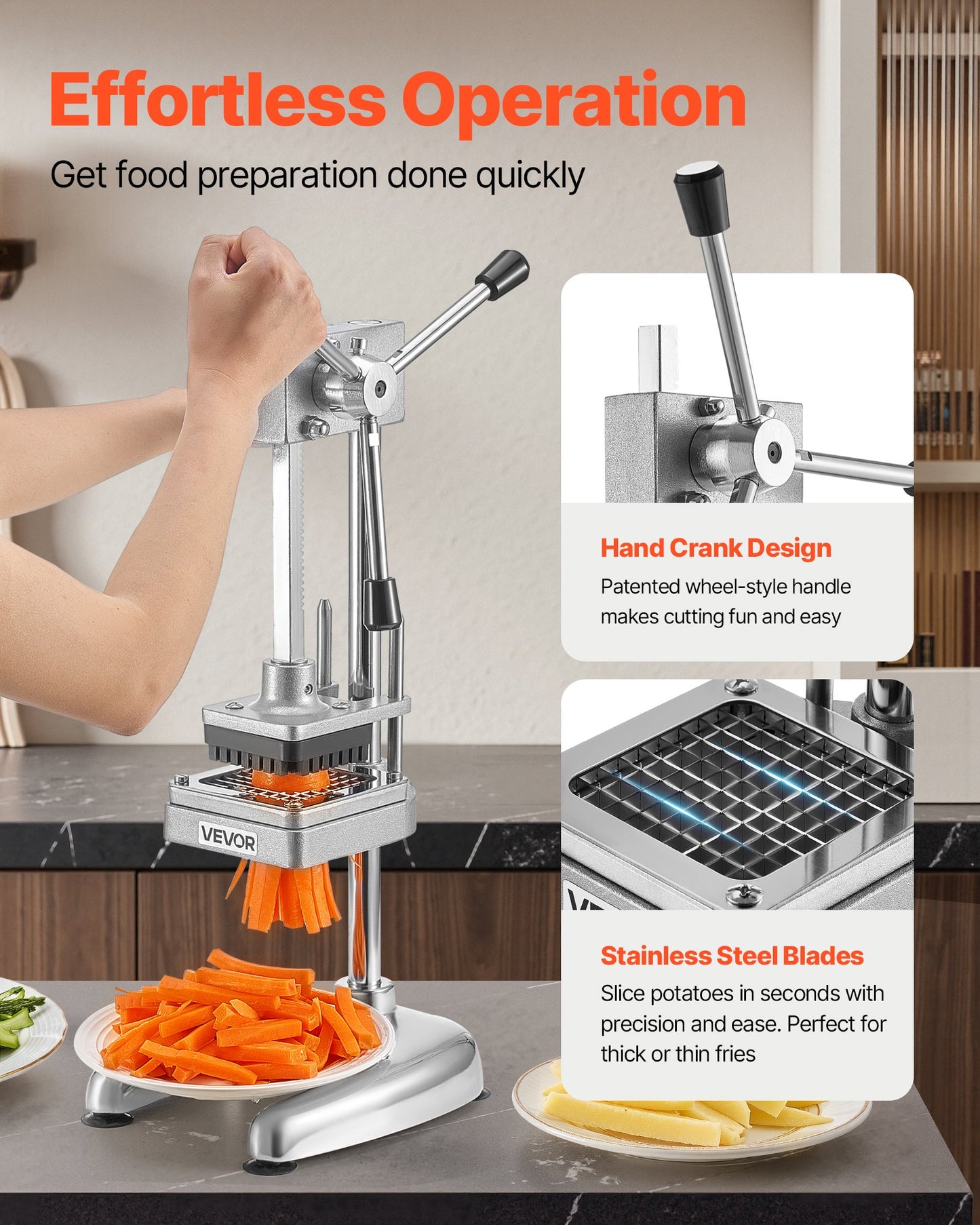 Commercial French Fry Cutter Stainless Steel Vegetable Chopper W/ 3 Blades