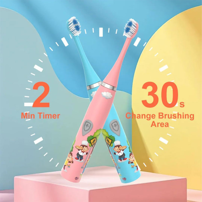 Children Sonic Electric Toothbrush IPX6 Waterproof Colorful Cartoon For Kid Use Soft Bristle Replaceable With 6 Tooth Brush Heads