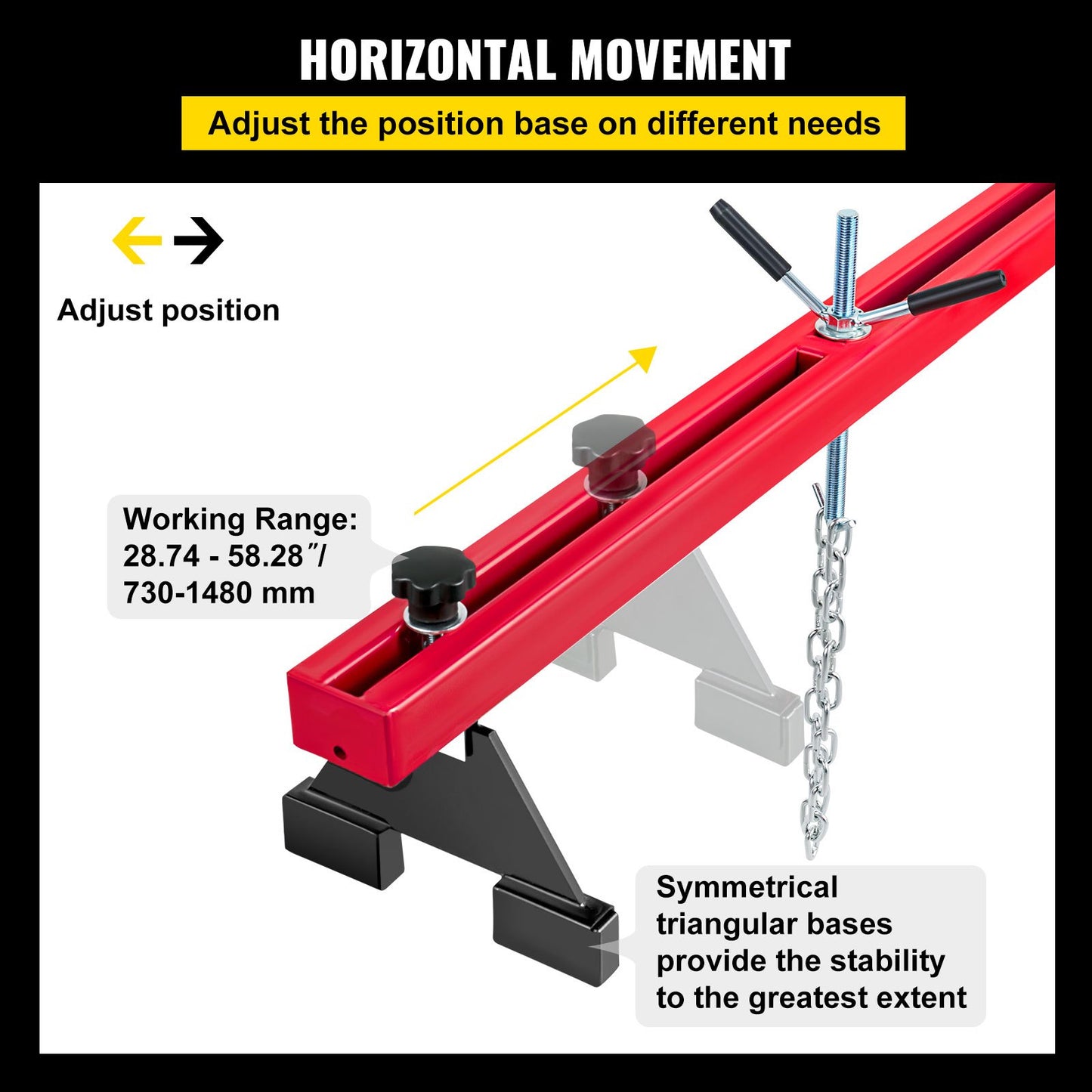 Engine Support Bar 1100 Lbs Capacity Engine Transverse Bar Engine Hoist 2 Point Lift Holder Hoist Dual Hooks, Engine Hoist Keeps Engine Stable For Home Garages & Auto Repair Shop
