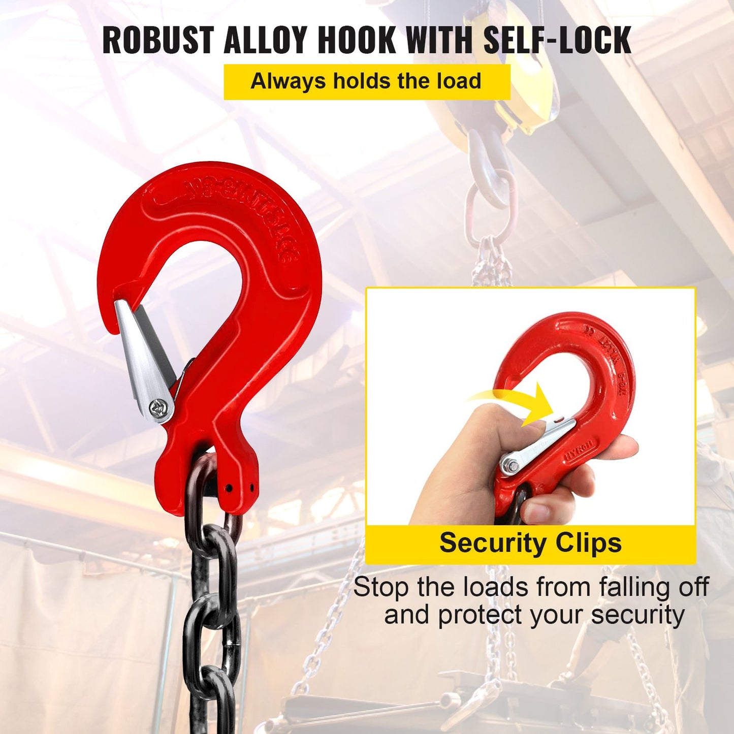 VEVOR 5Ft Chain Sling  5 Ft Engine Lift Chain G80 Alloy Steel Engine Chain Hoist Lifts 3 Ton With 4 Leg Grab Hooks