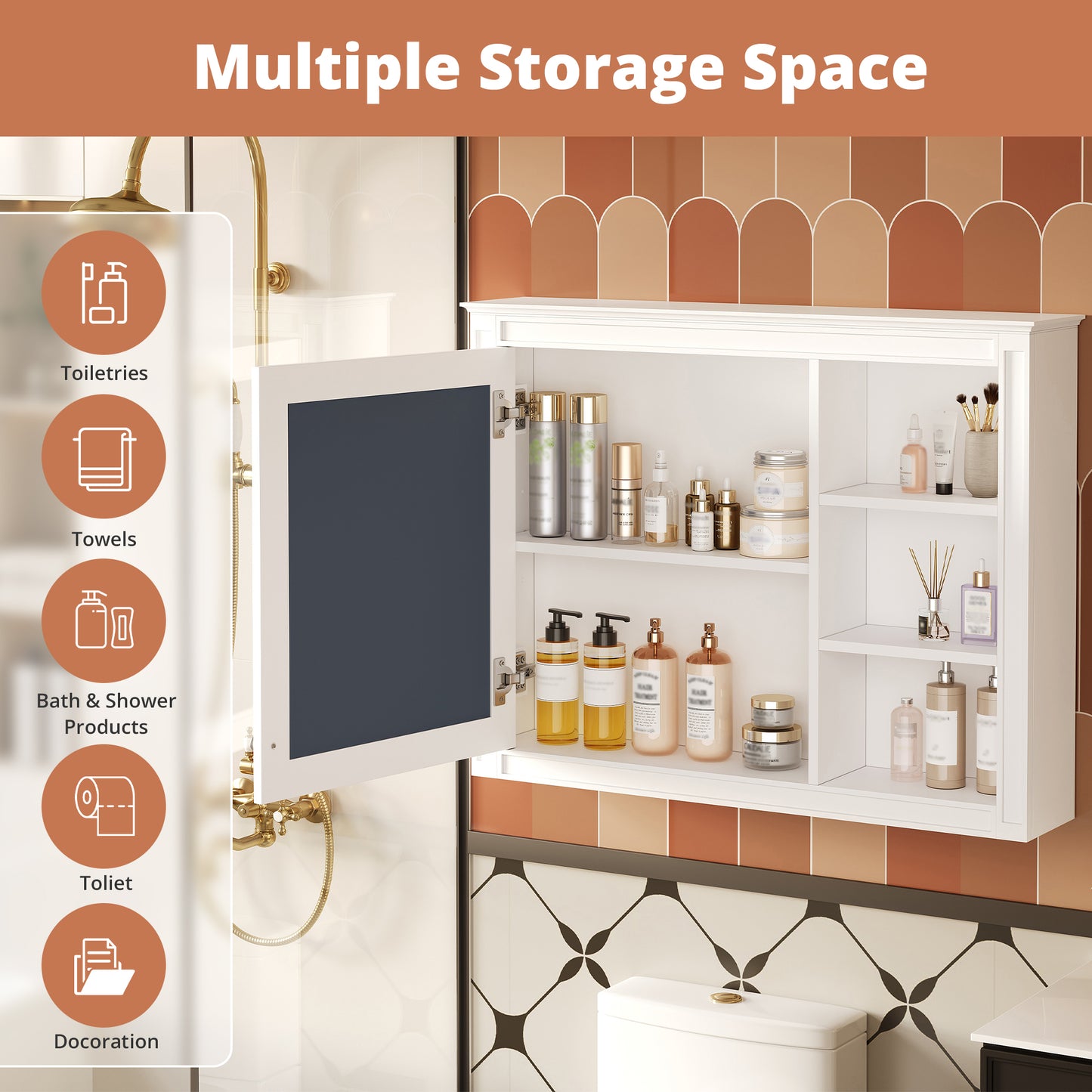 36'' X 28'' Medicine Cabinet, Wall Mounted Bathroom Storage Cabinet, Modern Bathroom Wall Cabinet With Mirror,Medicine Cabinet,  Mirror Cabinet With 1 Adjustable Shelf
