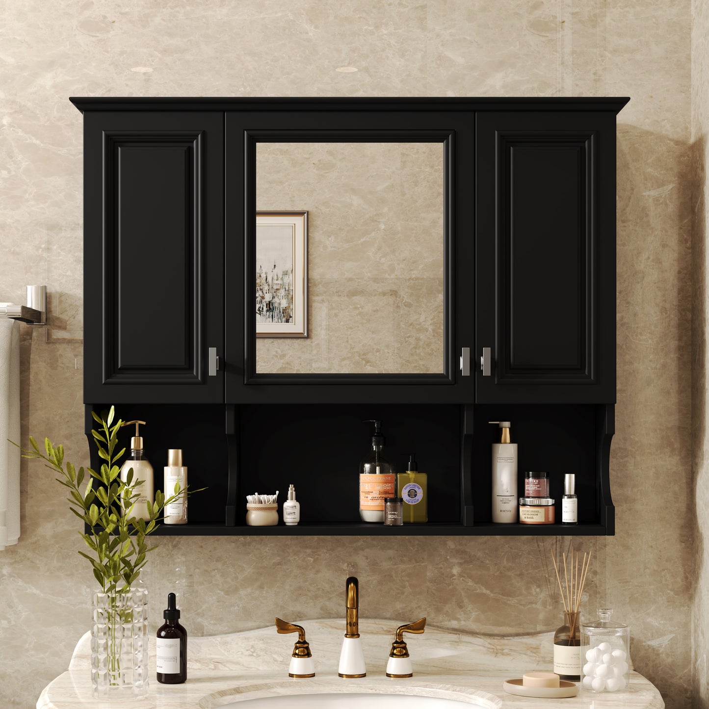 35'' X 28'' Wall Mounted Bathroom Medicine Cabinet, Modern Bathroom Wall Cabinet With Mirror,  Mirror Cabinet With Open Shelves