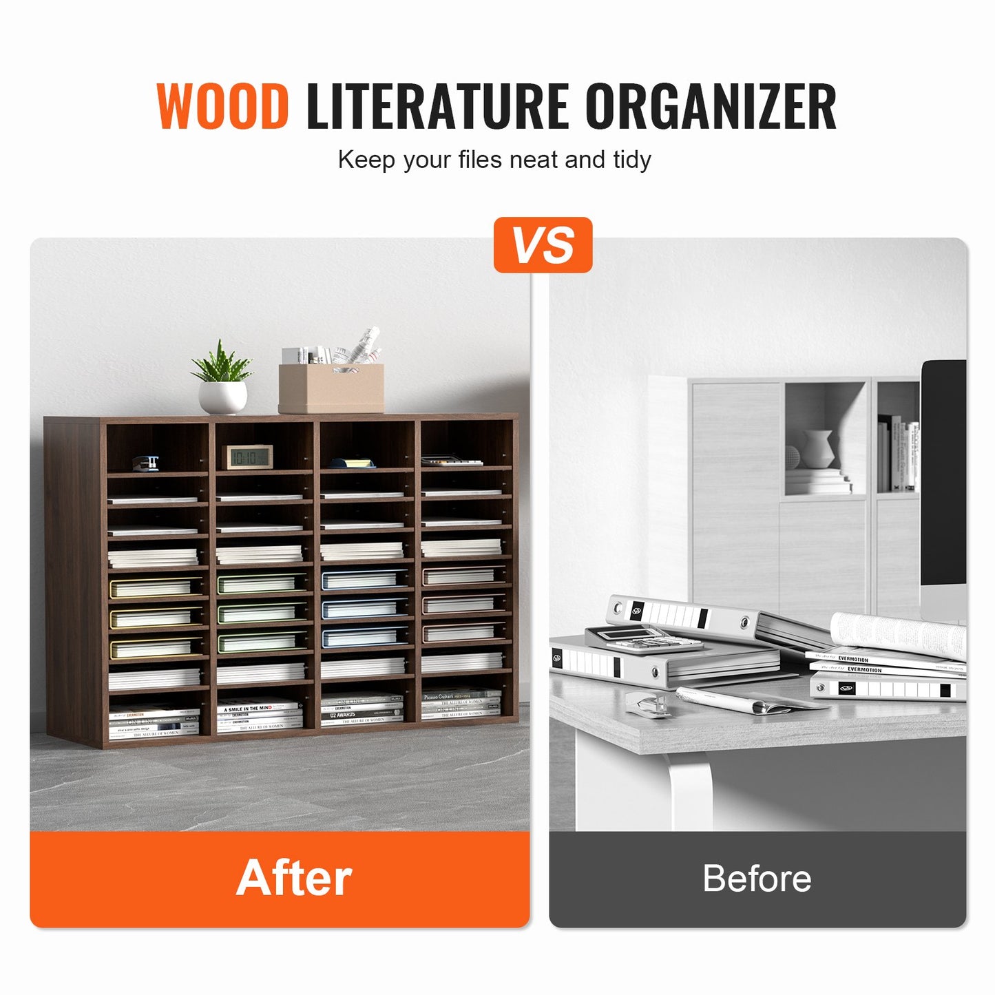 Literature Organizers, 36 Compartments Office Mailbox With Adjustable Shelves, Wood Literature Sorter 39.3x12x26.8 Inches For Office, Home, Classroom, Mailrooms Organization, EPA Certified Brown
