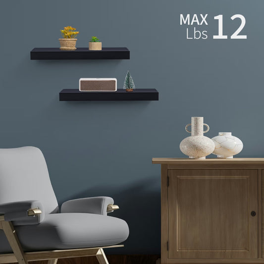 Floating Shelves  14.96 Wall Mounted Wood Shelves For Bathroom, Bedroom, Living Room, Kitchen, Hanging Shelf For Books Storage Decor With Invisible Brackets, Black