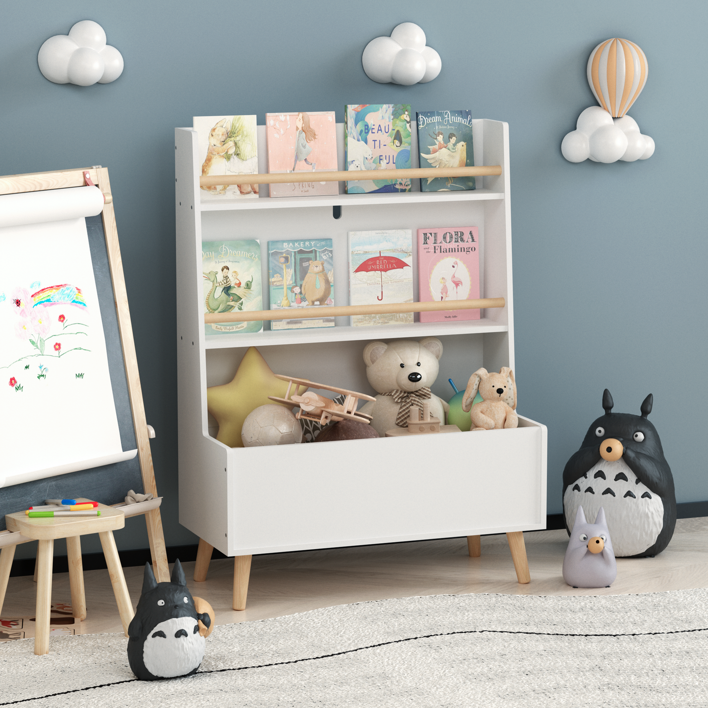 Kids Bookshelf Organizer – Toy Storage Cabinet with Book & Magazine Rack