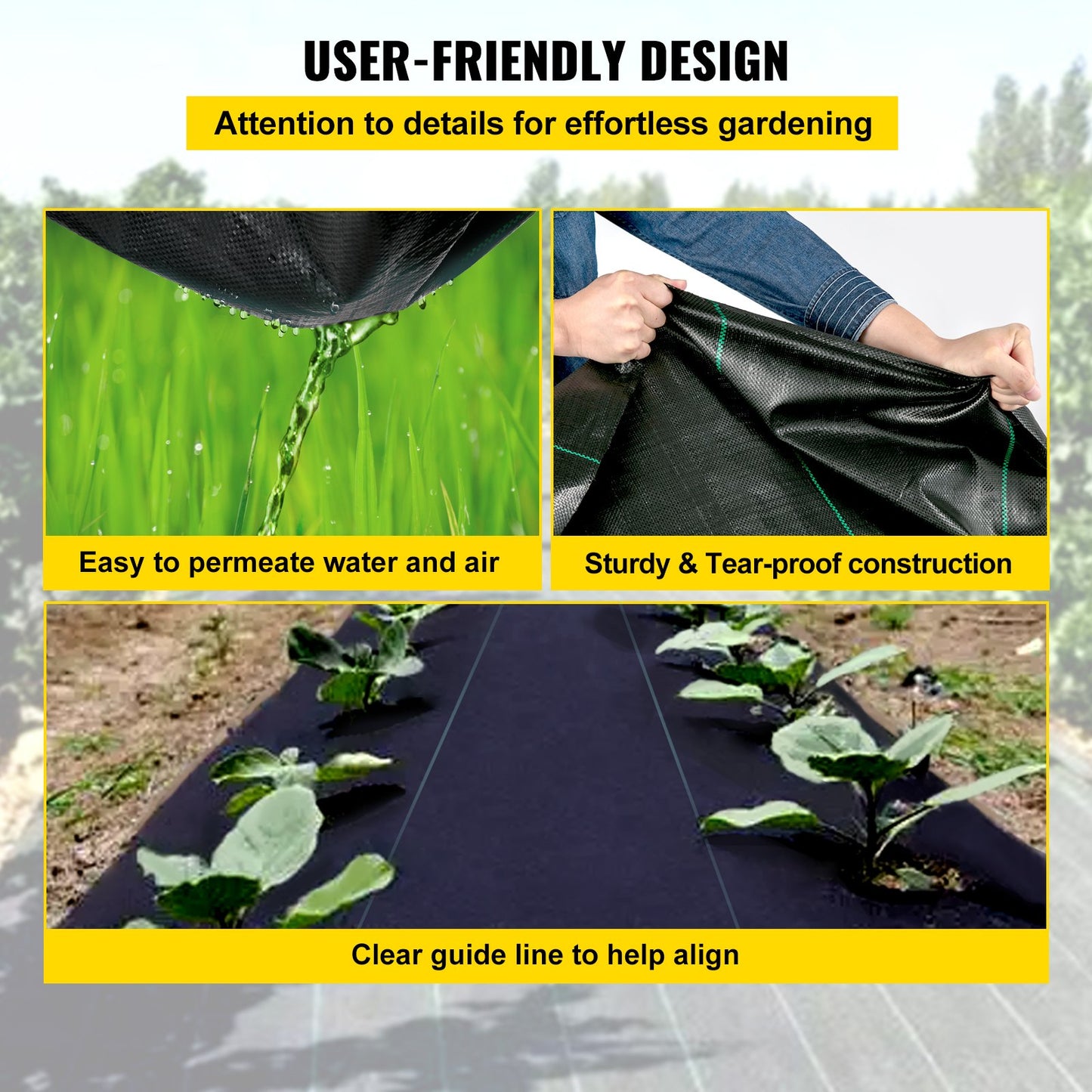 3FTx50FT Premium Weed Barrier Fabric Heavy Duty 5OZ, Woven Weed Control Fabric, High Permeability Good For Flower Bed, Geotextile Fabric For Underlayment, Polyethylene Ground Cover