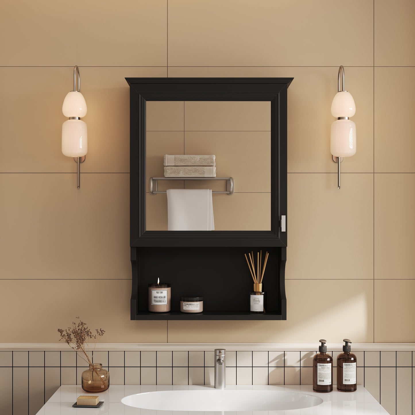 20 Wall Mounted Bathroom Storage Cabinet With Mirror, Wall Mounted Home Storage With Door, Mirrored Wall Medicine Cabinet
