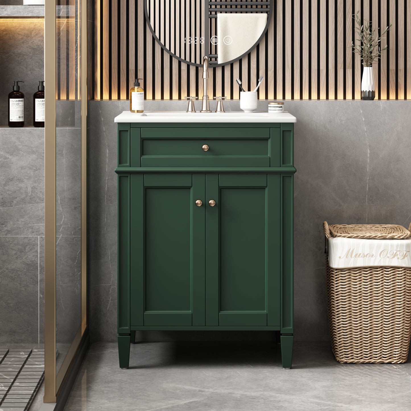24 Bathroom Vanity With 2 Doors And Tip-Out Drawer, Bathroom Storage Cabinet With Sink, Soft-Closing Doors With Organizers