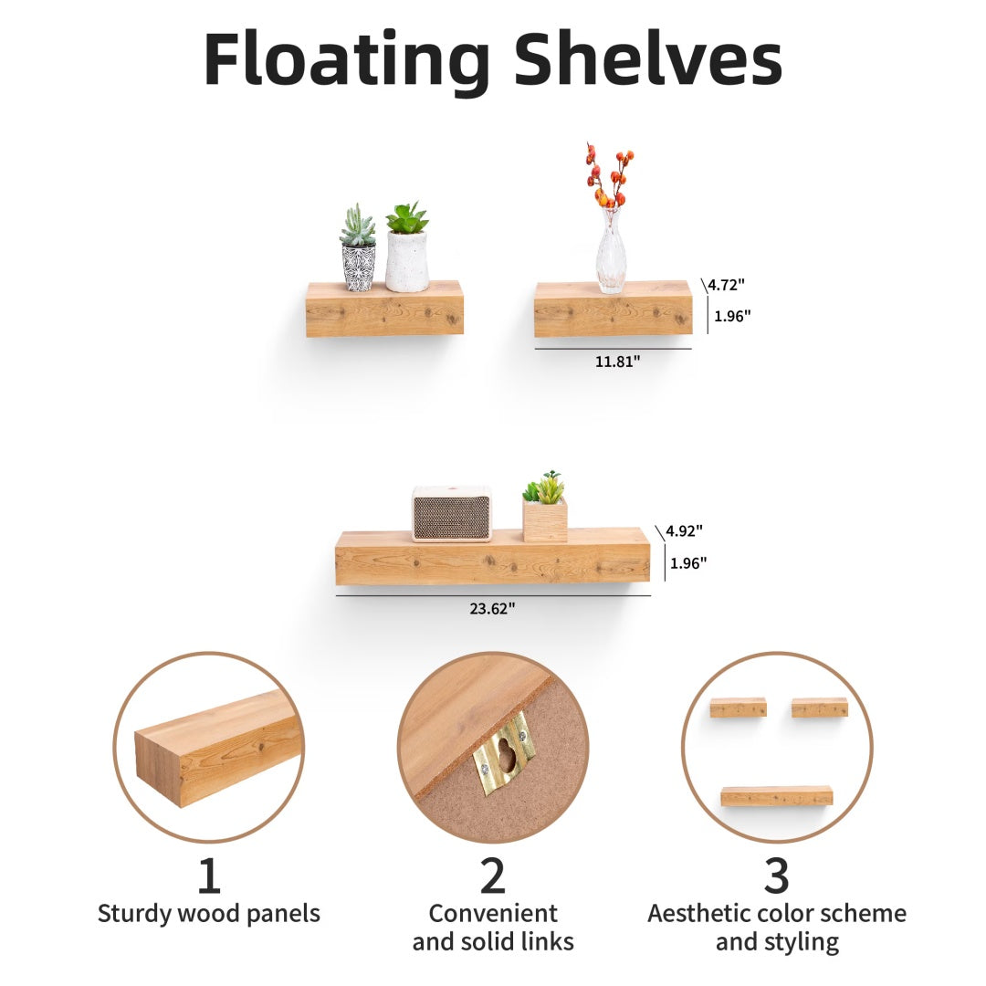 Floating Shelves  23.6 Wall Mounted Wood Shelves For Bathroom, Bedroom, Living Room, Kitchen, Hanging Shelf For Books  Storage  Decor With Invisible Brackets, Maple