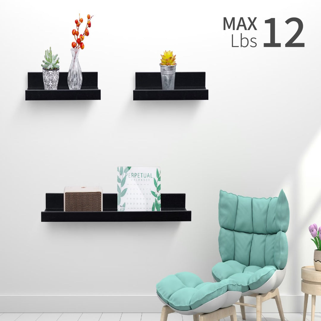 Floating Shelves  23.62 Wall Mounted Wood Shelves For Bathroom, Bedroom, Living Room, Kitchen, Hanging Shelf For Books Storage Decor With Invisible Brackets, Black