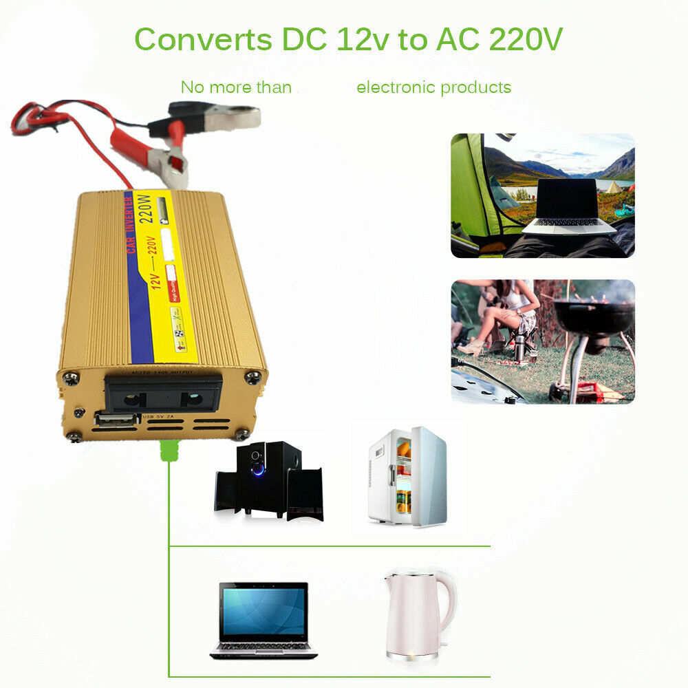 220W Inverter100W Solar Panel Kit USB Battery Charger Convert AC,DC Outdoor USA