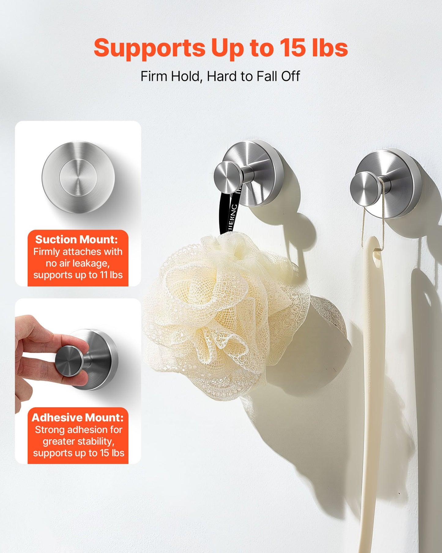 Suction Cup Hooks For Shower No Drill Stainless Steel 2-Pack Towel Hooks