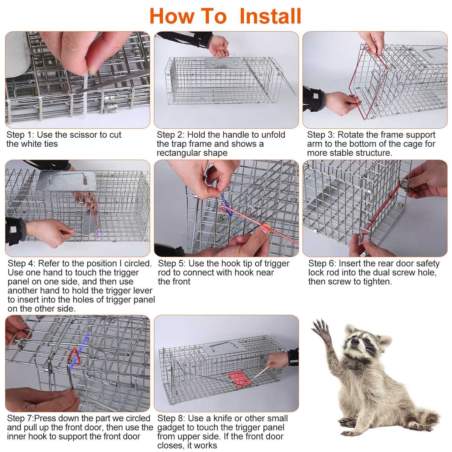 1Pc Humane Cat Trap Cage Catch Release Live Animal Rodent Cage Collapsible Galvanized Wire For Small Raccoons Beavers Groundhogs Foxes Armadillos
