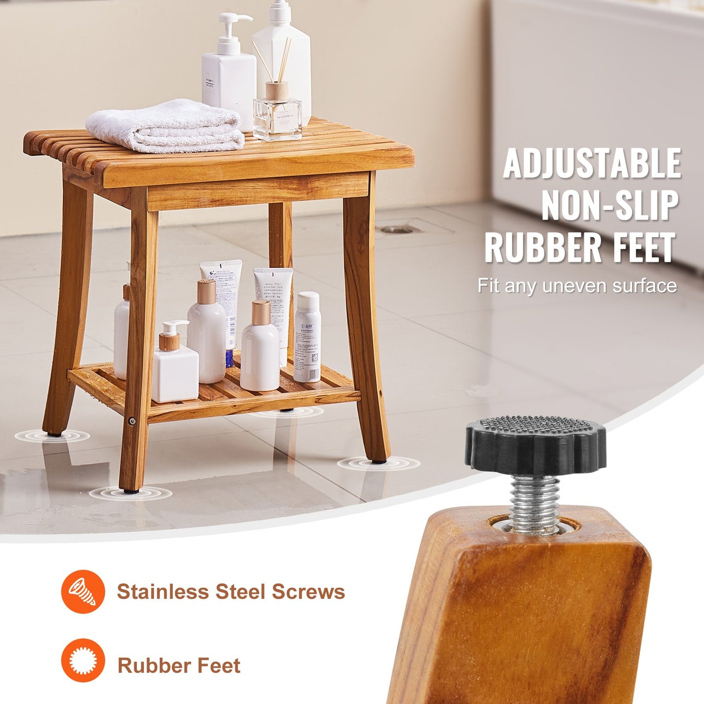 Teak Shower Bench 20 X 14.3 X 17.9 In Wood Shower Stool Chair For Bathroom